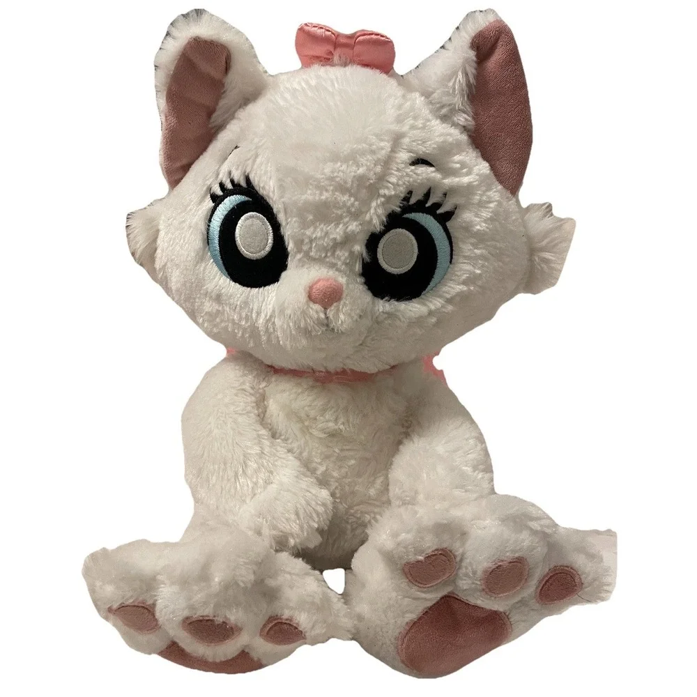 Disney Parks Aristocats Marie‎ Plush White Cat Pink Bows Big Feet Stuffed Animal